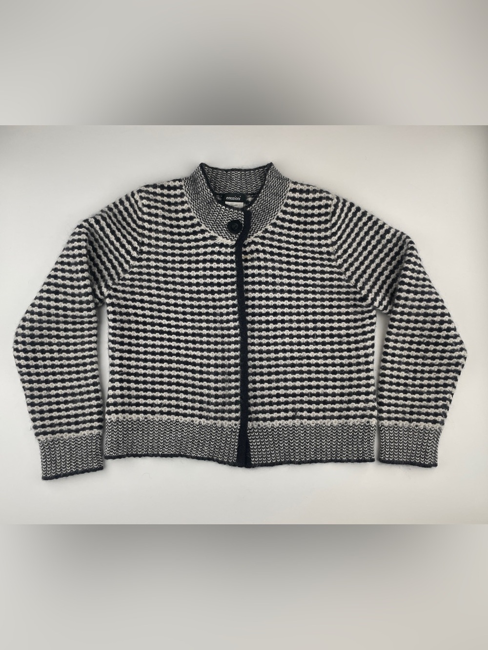 Emozioni Angora Wool Blend Cardigan Sweater L - Black Cream